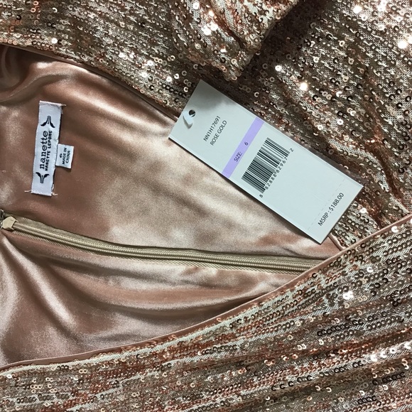 NWT Nanette Lepore sequin belted faux wrap long sleeve dress - Picture 4 of 5